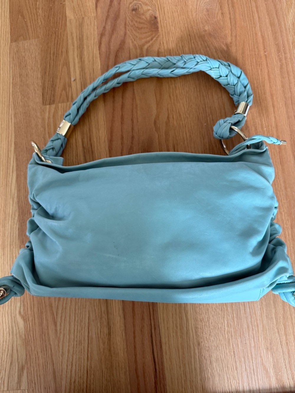 Tod's Mint Blue Leather Shoulder Bag with Braided Strap - Picture 3 of 9